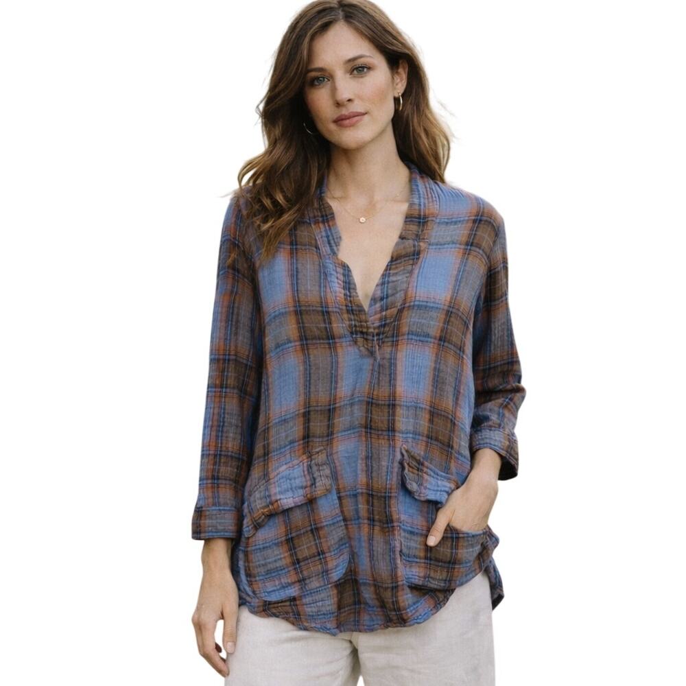 CP SHADES x Free People Check Made Flannel Dress in Blue brown sz XS